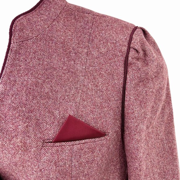 VINTAGE DANIEL FOR SPELLBOUND BURGUNDY TWEED WOOL BLEND BLAZER JACKET - 12 - Picture 2 of 5